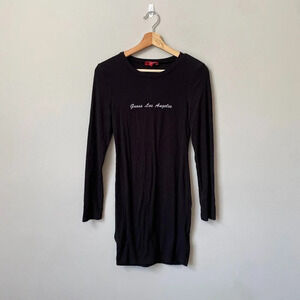 Guess Los Angeles Women's Small Long Sleeve Ribbed Bodycon Black Mini Dress Y2K